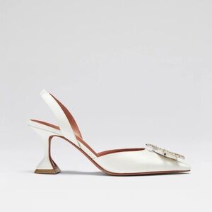 Amina Muaddi Begum Sling 70 White Satin Slingback Heels